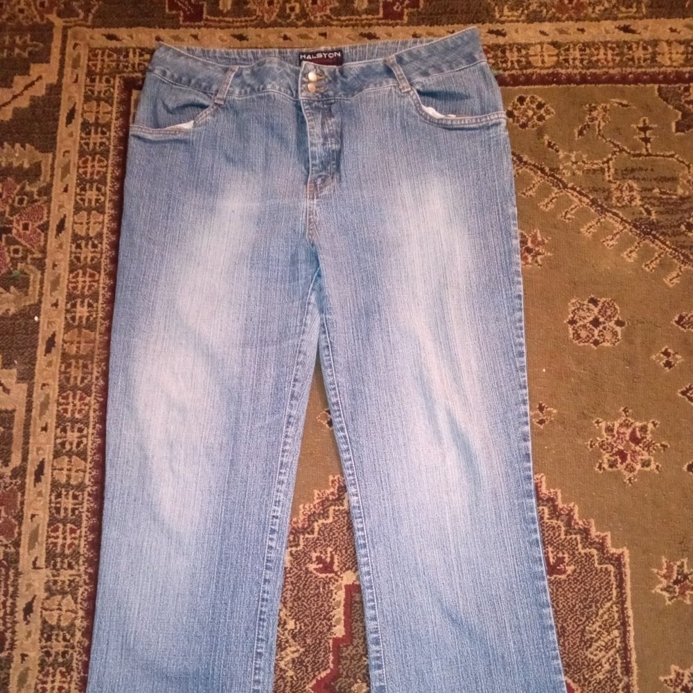 Halston blue jeans women size 16 waist 34 inseam 31 stretch